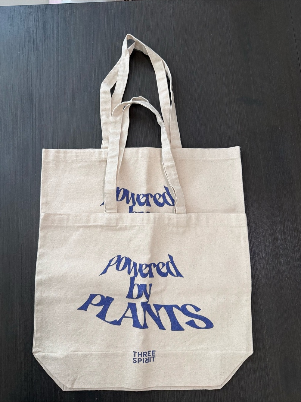 'Powered by Plants' Natural Canvas Tote Bag - Cream with Blue Print